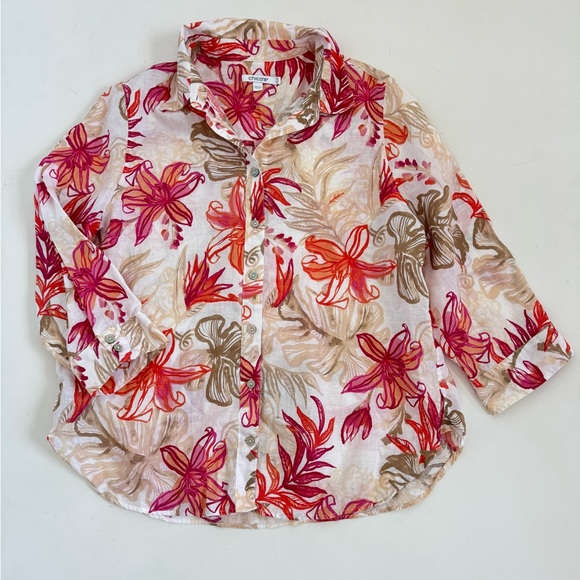 Chico's Tops - NWOT Chico’s Linen Floral Blouse 1.5 US 10 Multicolor Button Up Shirt Summer